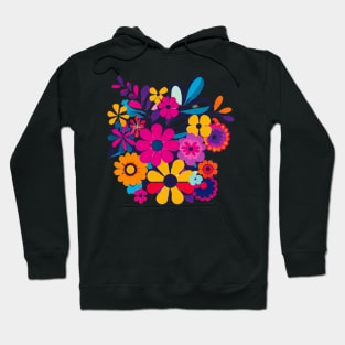 A design featuring a vibrant bouquet of colorful flowers, inspired by the flower power movement of the 1960s. Hoodie